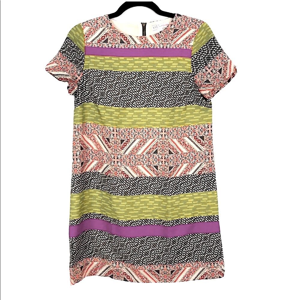Boho Aztec Short Sleeve Shift Dress, S